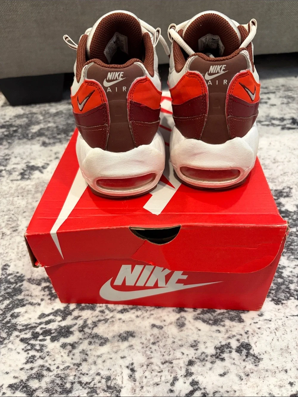 Nike White and Red Youth Air Max 95 Sneakers